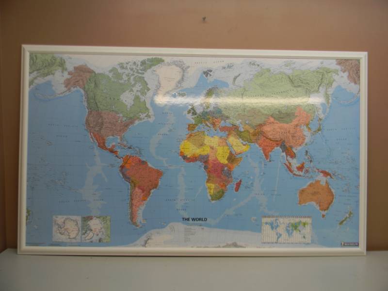 lot 49 image: MADE BY MICHELIN TIRES - VINTAGE WORLD MAP - CUSTOM FRAMED - APPROX 58 BY 35 - SEE PICTURES