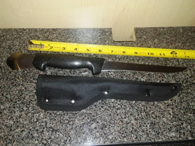 lot 80 image: Stainless fillet knife with nylon sheath.