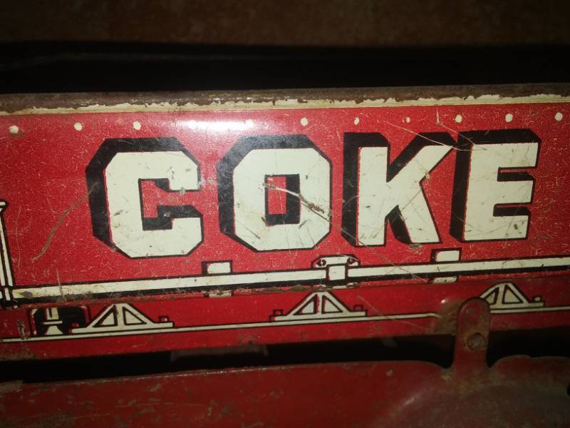 lot 122 image: Vintage Coke Coal Dump Truck, wood wheels, circa 1940s.