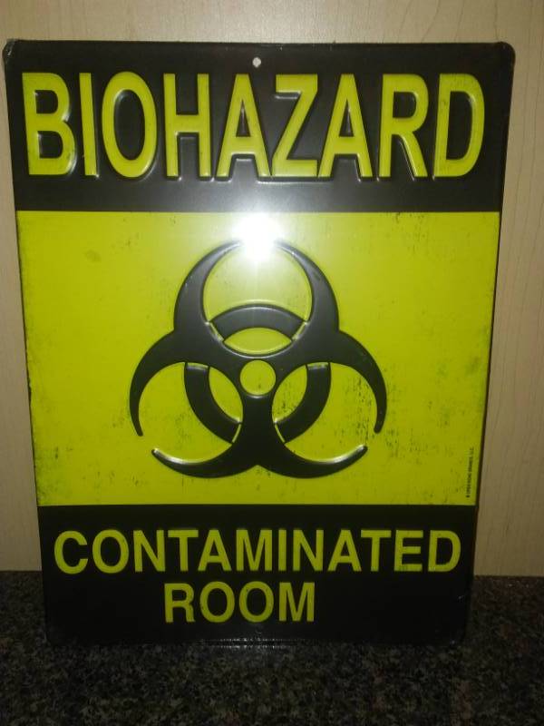 lot 138 image: Biohazard Contaminated Room  Metal Sign, NEW