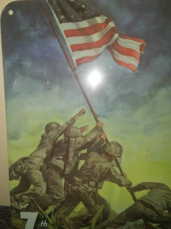 lot 143 image: Hoisting the Flag at Iwo Jima Marines Metal Sign  New