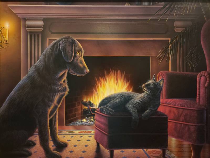 lot 1 image: Kim Norlien Original Fireside Chat Acrylic on Canvas 24 34 x 21