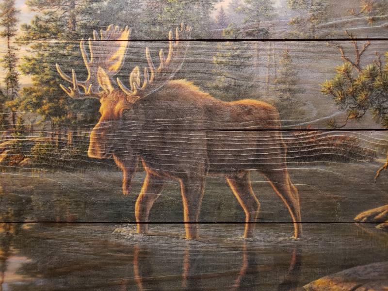 lot 61 image: Kim Norlien King of the North Print on Wooden Board 24 x 18