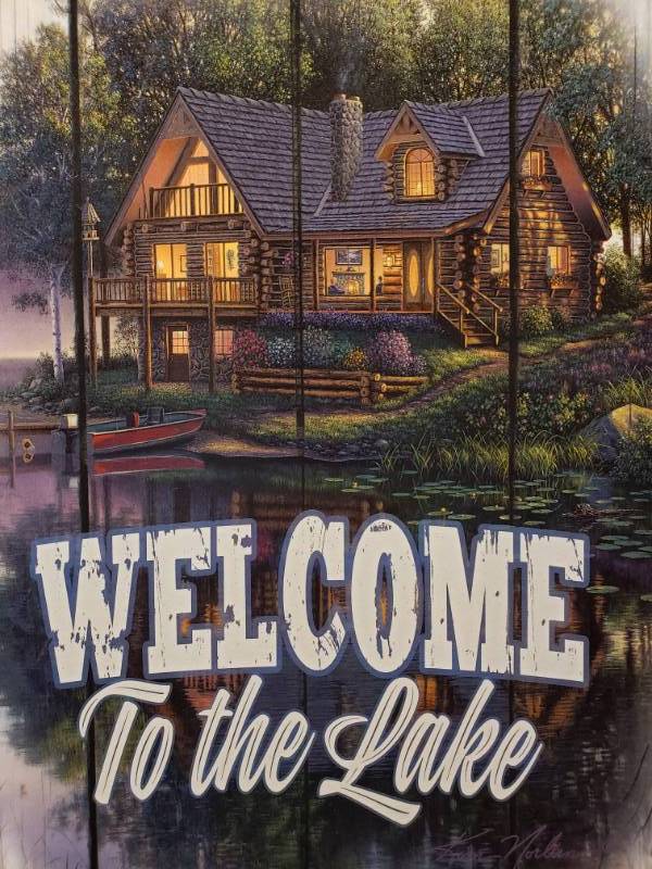 lot 84 image: Kim Norlien Cabin Fever Framed Print w Welcome 15 x 19