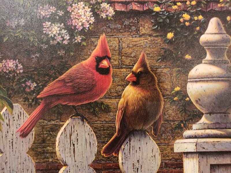 lot 131 image: Kim Norlien Emilys Garden Print on Hanging Block 16 x 12