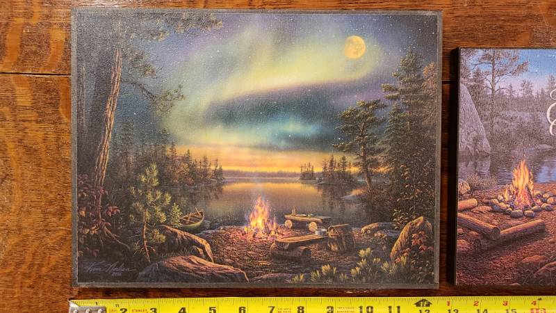 lot 139 image: (2) Kim Norlien Hanging Block Prints One with Bible Verse