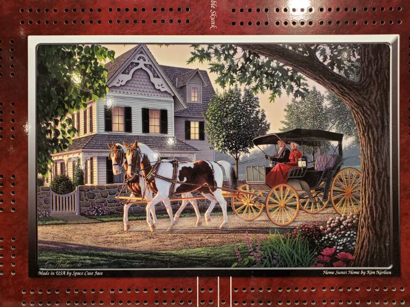 lot 161 image: Kim Norlien High Quality Cribbage Board with Home Sweet Home Print