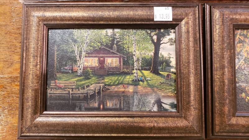 lot 167 image: (6) Kim Norlien Framed Table Top Prints with Stand