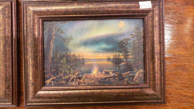lot 169 image: (6) Kim Norlien Framed Table Top Prints with Stand