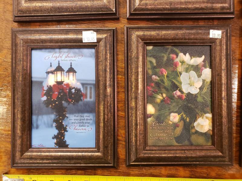 lot 170 image: (6) Kim Norlien Framed Table Top Photographic Prints with Stand