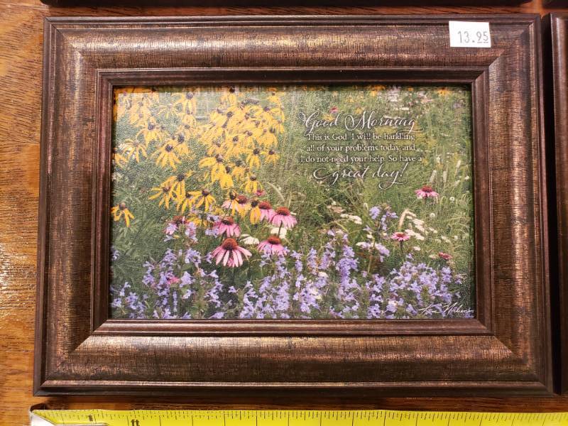 lot 171 image: (6) Kim Norlien Framed Table Top Photographic Prints with Stand