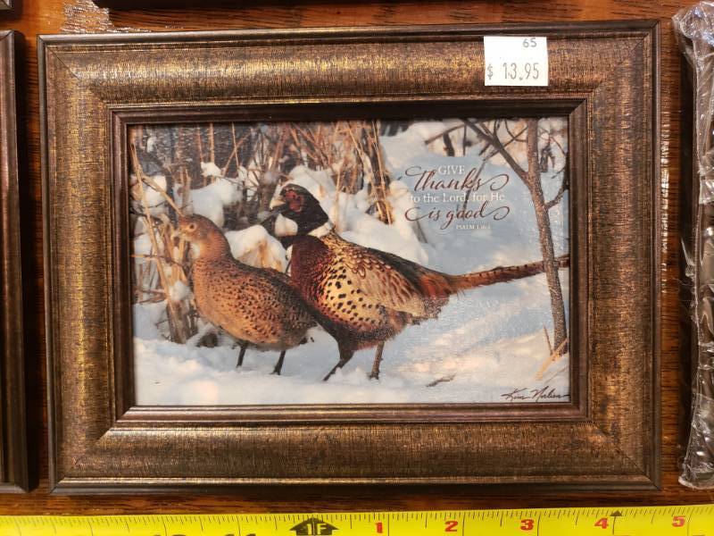 lot 172 image: (6) Kim Norlien Framed Table Top Prints with Stand