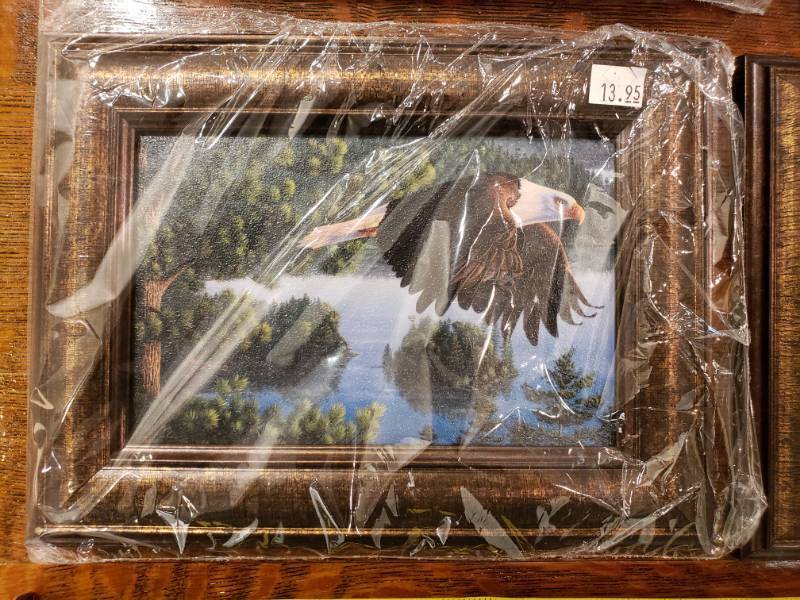 lot 175 image: (6) Kim Norlien Framed Table Top Prints with Stand