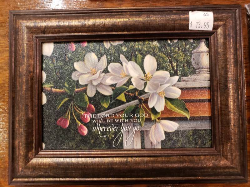lot 177 image: (6) Kim Norlien Framed Table Top Prints with Stand