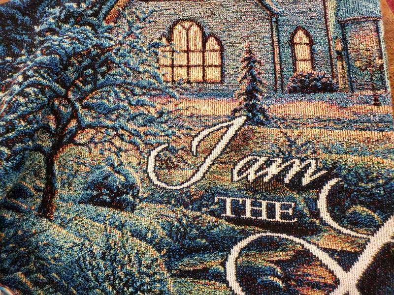 lot 182 image: (2) Kim Norlien High Quality Woven Throw w Prints Light of the World, etc.