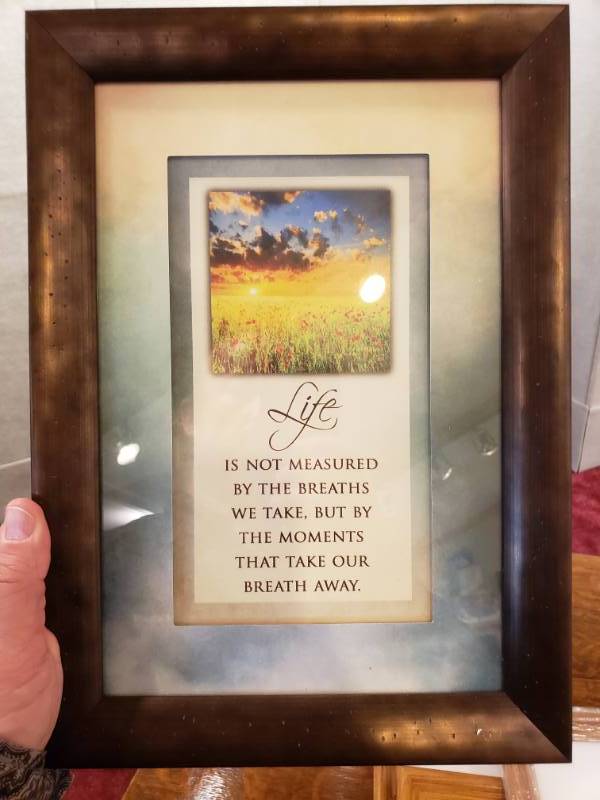 lot 195 image: (2) Framed Inspirational Wall Art, (5) Oak Frames Blank