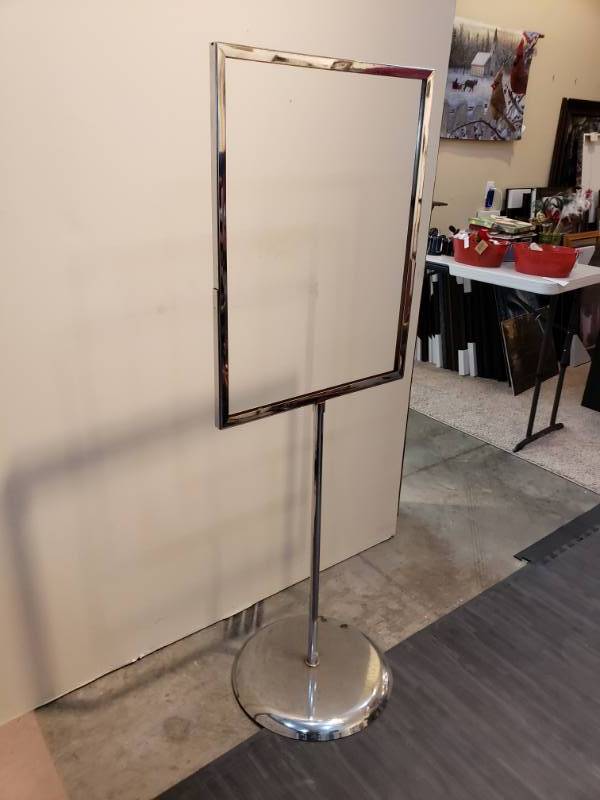 lot 207 image: Metal Chrome Sign Display 62 tall x 22 12 wide