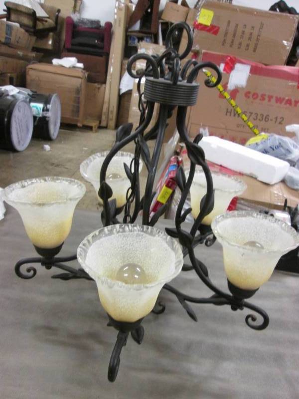 lot 22 image: 5 Light Chandelier Heavy Metal Scro...