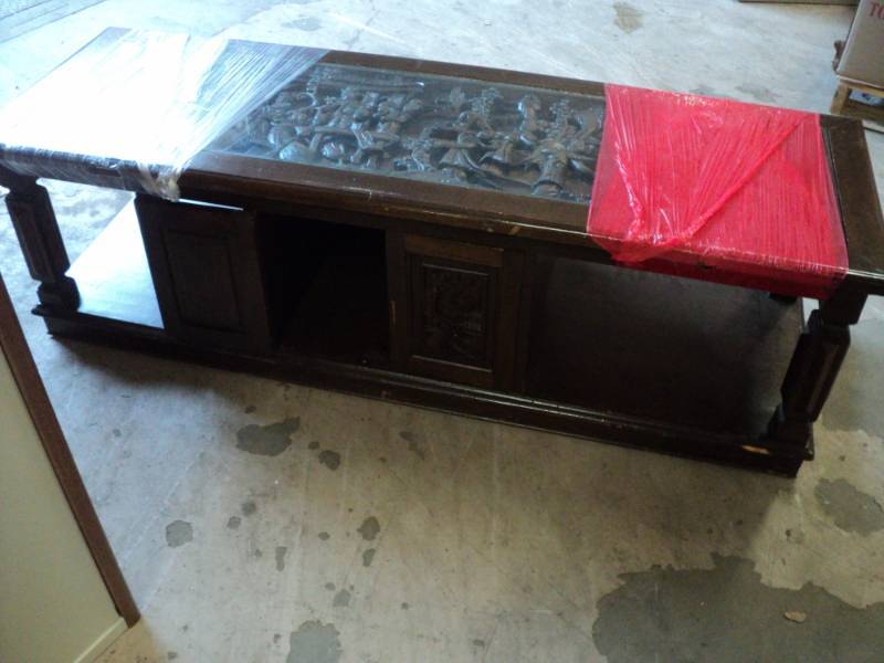 Wood Carved Coffee Table with Glass...