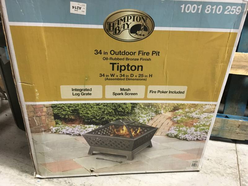 Hampton Bay Tipton 34 in. Steel Deep Bowl Fire Pit in Oil Rubbed Bronze with Cover not used