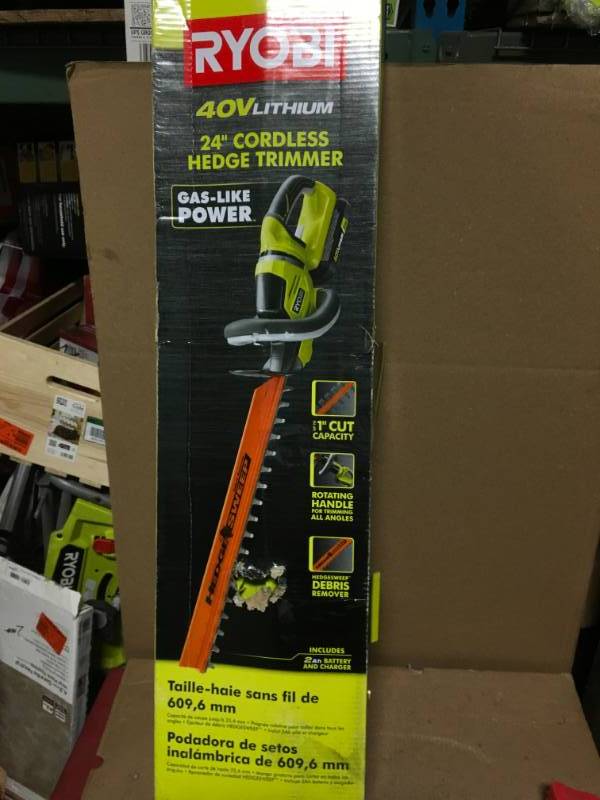 RYOBI 24 in. 40-Volt Lithium-Ion Cordless Hedge Trimmer with 2 Ah Battery and Charger Included in good condition