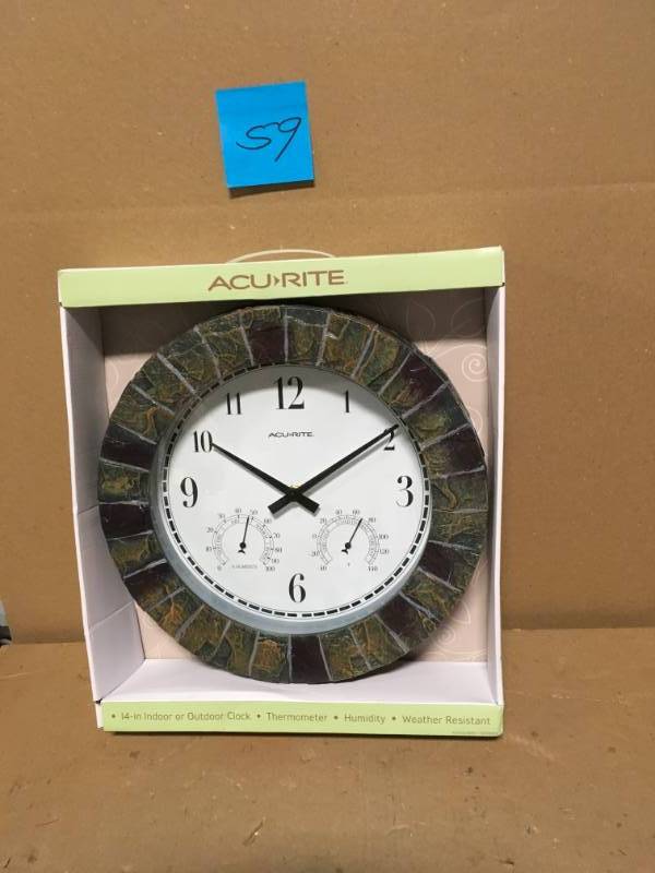 AcuRite 14 in. Faux Slate Wall Clock with Analog Thermometer and Hygrometer in good condition