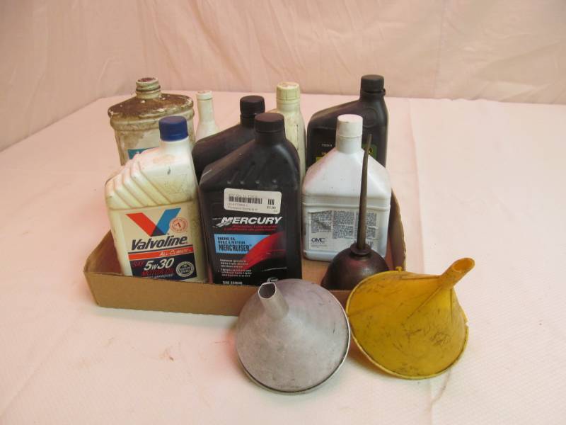 lot 205 image: Oil Can, Funnel, Oils, Auto Supplies
