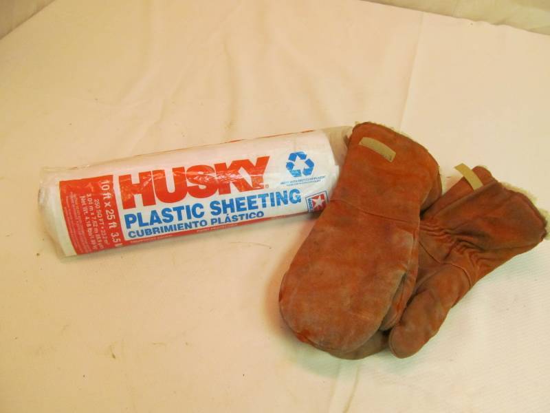 lot 212 image: Roll of Husky Sheeting, Leather Snowmobile Mitts