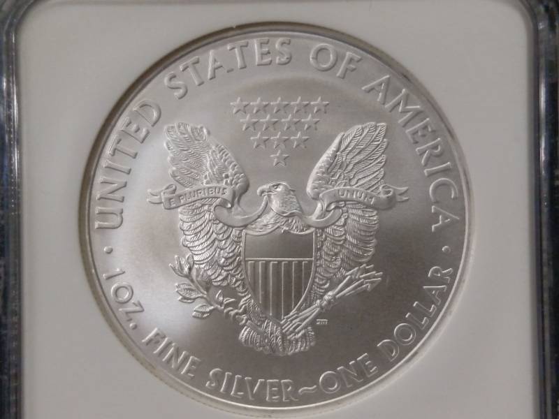 lot 159 image: 2008 NGC Gem Uncirculated Eagle Sil...