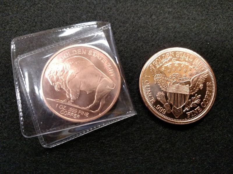 lot 169 image: (2) One Ounce .999 Copper Coins...