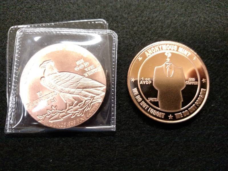 lot 170 image: (2) One Ounce .999 Copper Coins...