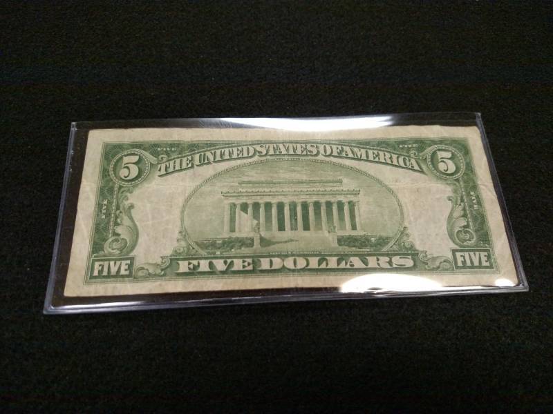 lot 176 image: 1928 B Five Dollars Red Seal Note...