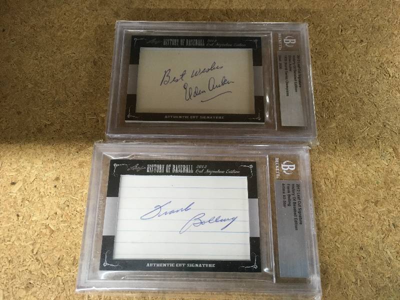 lot 523 image: 2012 Leaf Cut Signature History Of Baseball Edition Frank Bolling 4 Time All- Star Card & 2012 Leaf Cut Signature History Of Baseball Edition Elden Auker 1935 World Series Champions Card