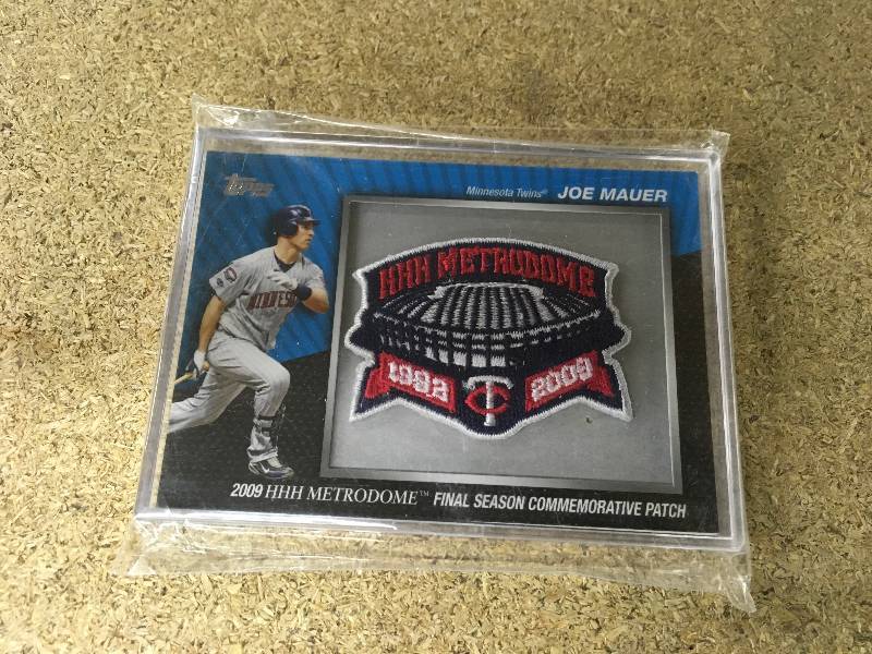 lot 581 image: Joe Mauer 2009 HHH Metrodome Final Season Commemorative Patch Card