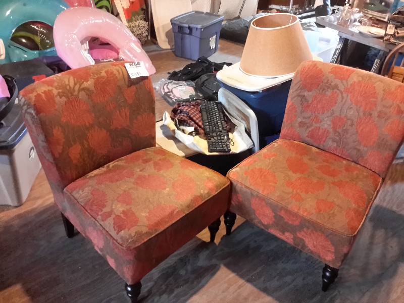 lot 100 image: 2 nice, upholstered, parlor Chairs.. NO arms