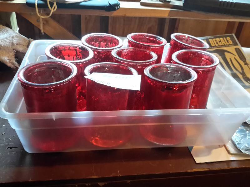 lot 86 image: 9 large glass candle holders as pictured