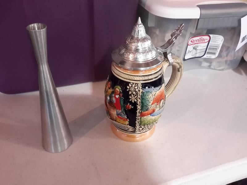 lot 202 image: Pewter Bud vase, Beer Stein