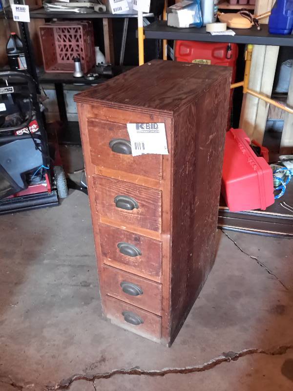 lot 9 image: Old Fashion Wood File cabinet