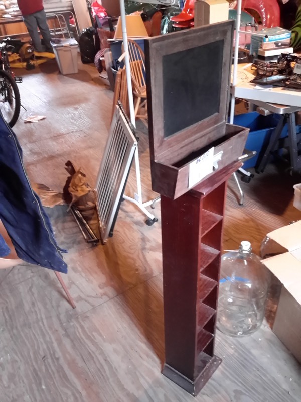 lot 81 image: Solid wood Blackboard with wood storage  Wood CD Storage tower