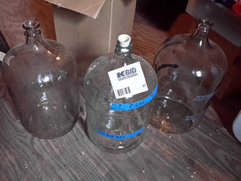 lot 67 image: 3, GLASS, 5 gallon jugs