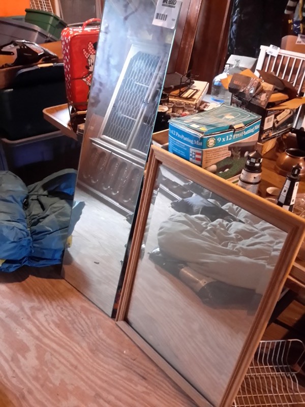 lot 101 image: 2 mirrors wood framed is beveled glass