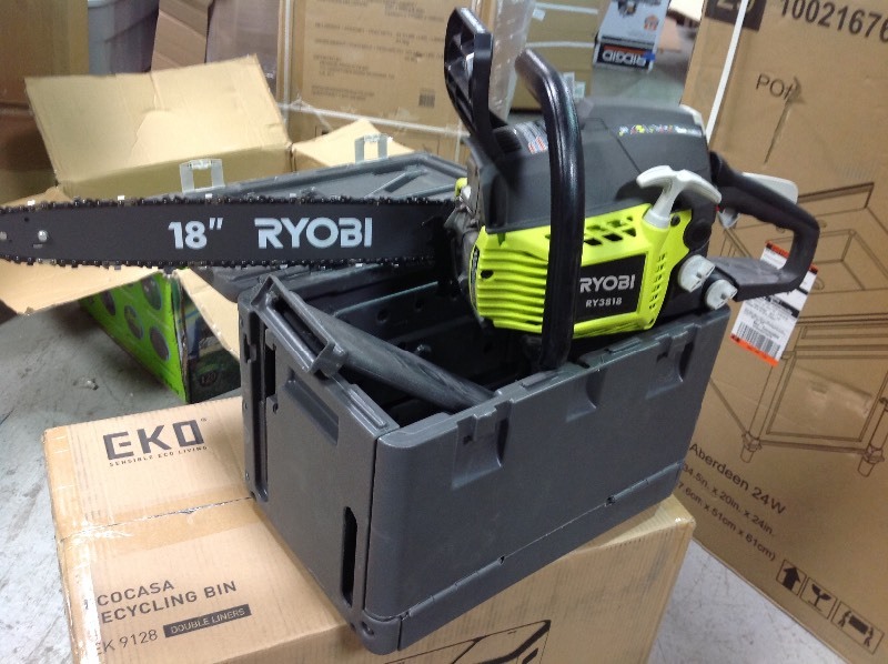 lot 104 image: RYOBI 18 in. 38cc 2-Cycle Gas Chainsaw with Heavy Duty Case in working conditions