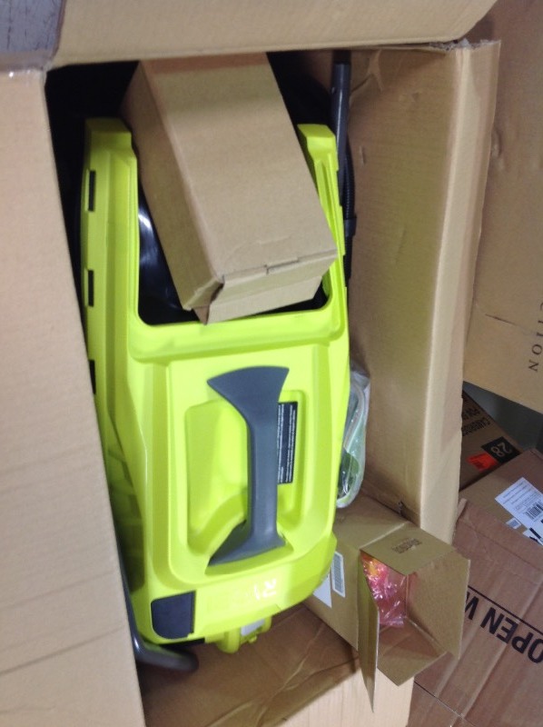 lot 106 image: Ryobi P1140 Electric Cordless Push Lawn Mower Height Adjustment Battery Charger IN GOOD CONDITIONS