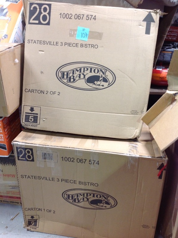lot 107 image: Hampton Bay Statesville 3-Piece Steel Outdoor Bistro Set in good conditions
