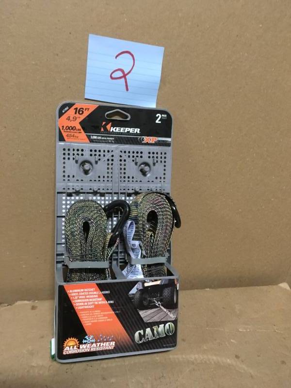 lot 2 image: Keeper 1.25 in. x 16 ft. Woodland Camo Ratchet Tie Down (2-Pack) in good condition