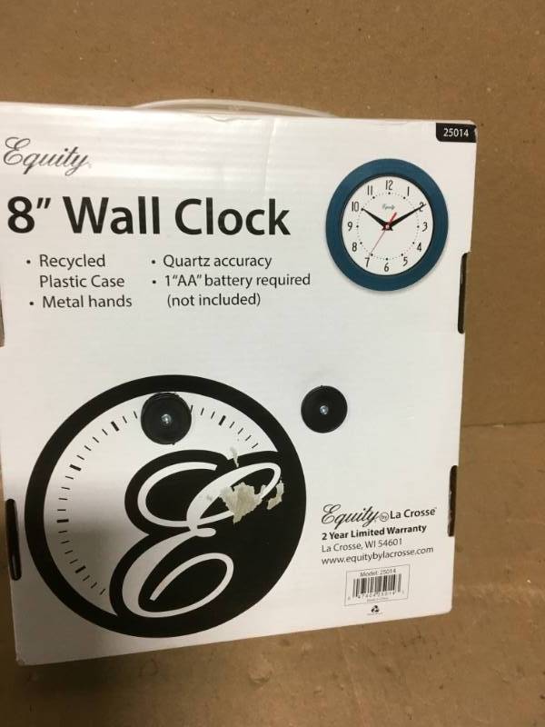 lot 8 image: 8 in. H x 8 in. W Round Slate Blue Plastic Analog Wall Clock in good condition