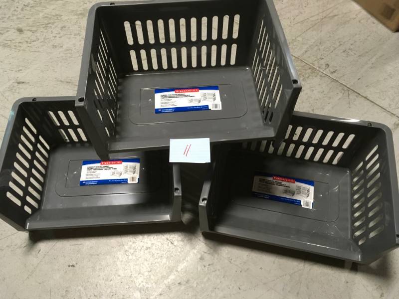lot 11 image: Organize-it 11.5 Gal. Jumbo Storage Stacking Basket in Graphite 3 PCS in good condition