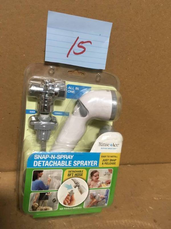 lot 15 image: RINSE ACE Snap N Spray WaterSense 1.8 Detachable Showerhead in White in good condition