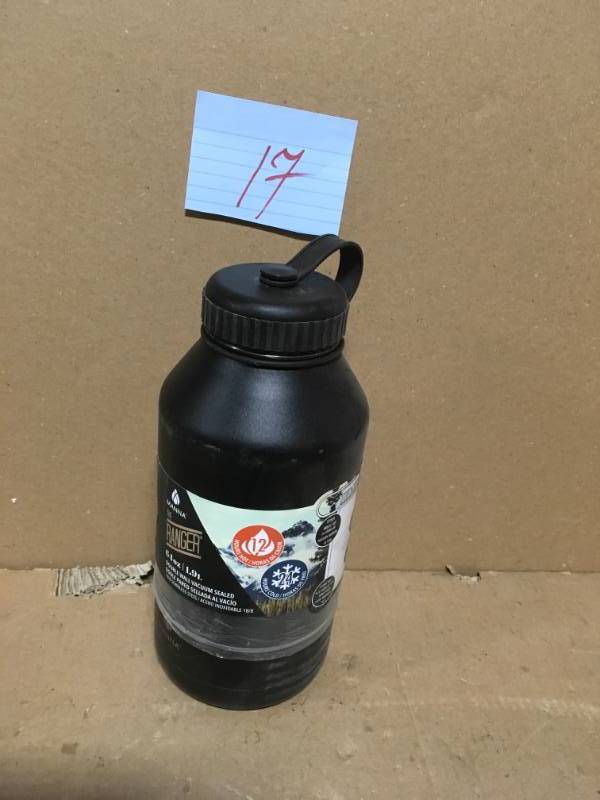 lot 17 image: Ranger 64 oz. Black Powder Coated Stainless Steel Vacuum Growler in good condition
