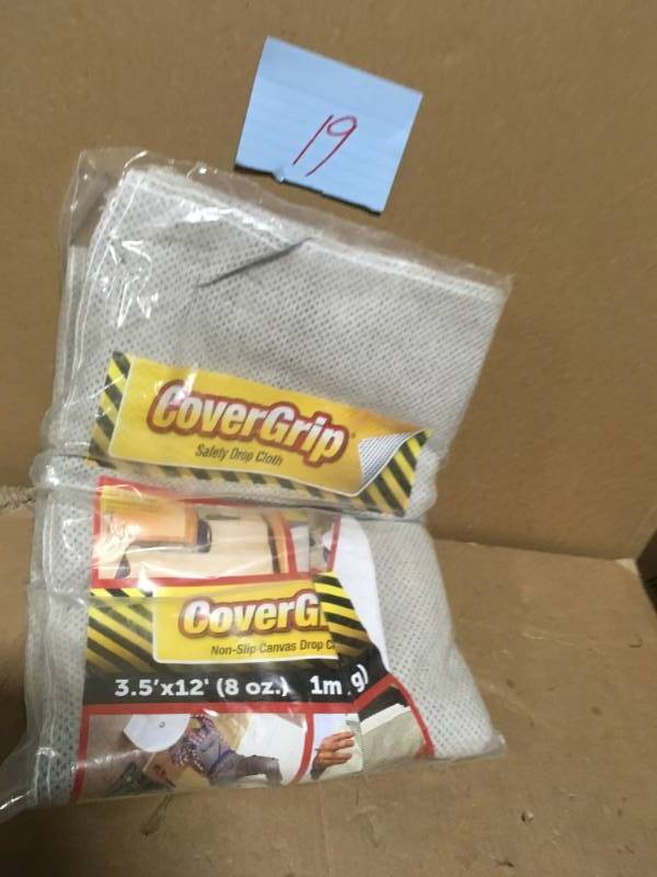 lot 19 image: CoverGrip 3.5 ft. x 12 ft. Safety Drop Cloth in good condition